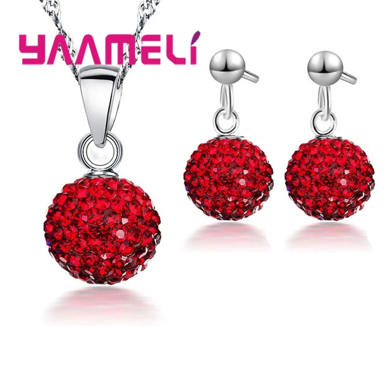 Ensemble de bijoux de mariée estampillés en argent Sterling 925, cadeaux de mariage pour femmes et filles, cristal autrichien CZ, collier boule Disco, boucles d'oreilles