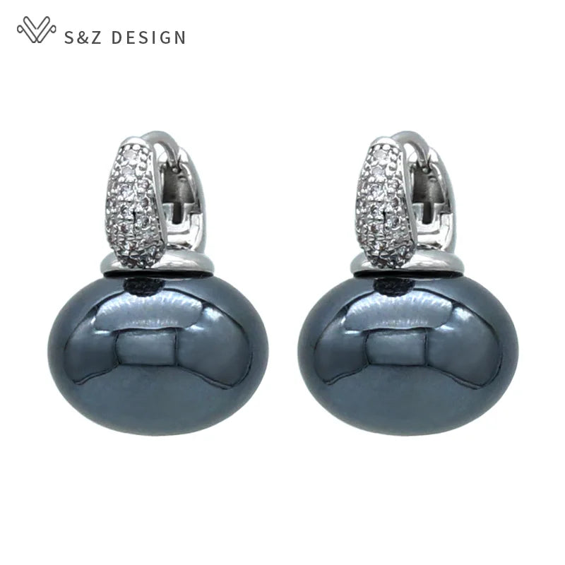 S & Z DESIGN nouvelle mode pain rond grande perle boucles d'oreilles pour les femmes bijoux de mariage cadeau tempérament cubique zircone Eardrop