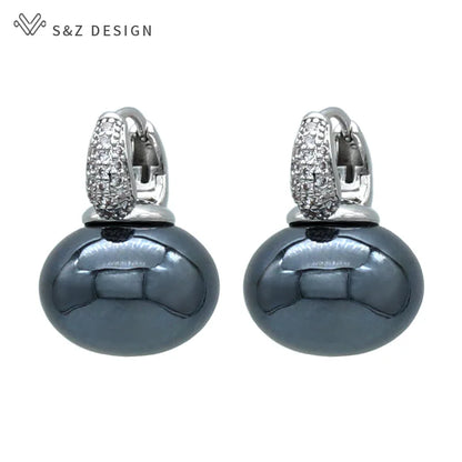 S & Z DESIGN nouvelle mode pain rond grande perle boucles d'oreilles pour les femmes bijoux de mariage cadeau tempérament cubique zircone Eardrop