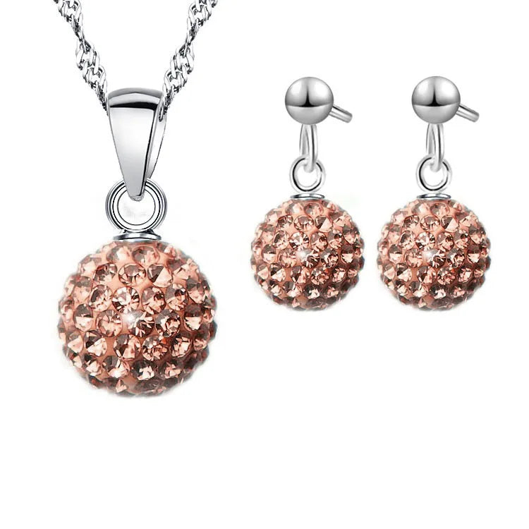 Ensemble de bijoux de mariée estampillés en argent Sterling 925, cadeaux de mariage pour femmes et filles, cristal autrichien CZ, collier boule Disco, boucles d'oreilles
