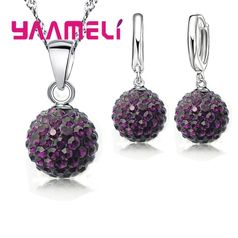 Ensemble de bijoux de mariée estampillés en argent Sterling 925, cadeaux de mariage pour femmes et filles, cristal autrichien CZ, collier boule Disco, boucles d'oreilles