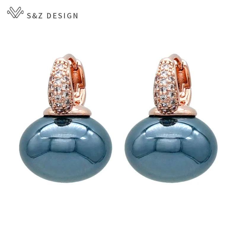 S & Z DESIGN nouvelle mode pain rond grande perle boucles d'oreilles pour les femmes bijoux de mariage cadeau tempérament cubique zircone Eardrop