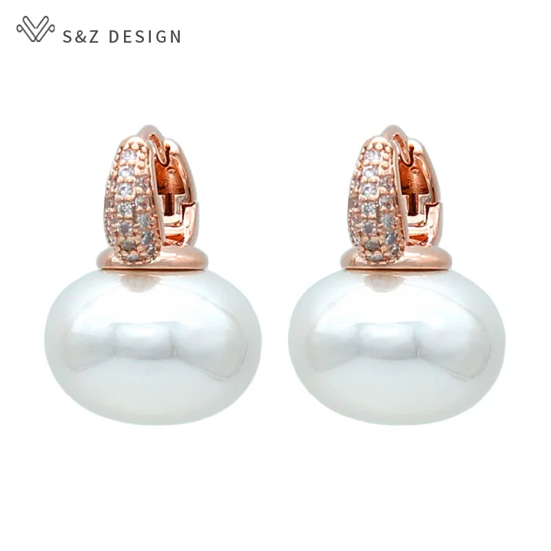 S & Z DESIGN nouvelle mode pain rond grande perle boucles d'oreilles pour les femmes bijoux de mariage cadeau tempérament cubique zircone Eardrop