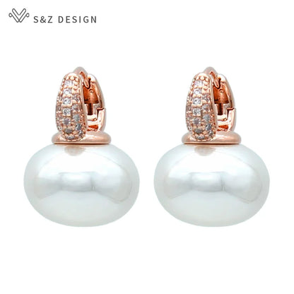 S & Z DESIGN nouvelle mode pain rond grande perle boucles d'oreilles pour les femmes bijoux de mariage cadeau tempérament cubique zircone Eardrop