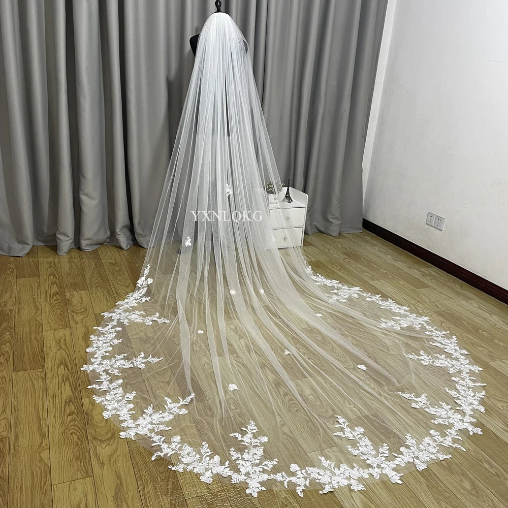 Voile de mariée cathédrale 3m en dentelle douce ivoire avec peigne, accessoires de mariage, personnalisable 3m 4m 5m
