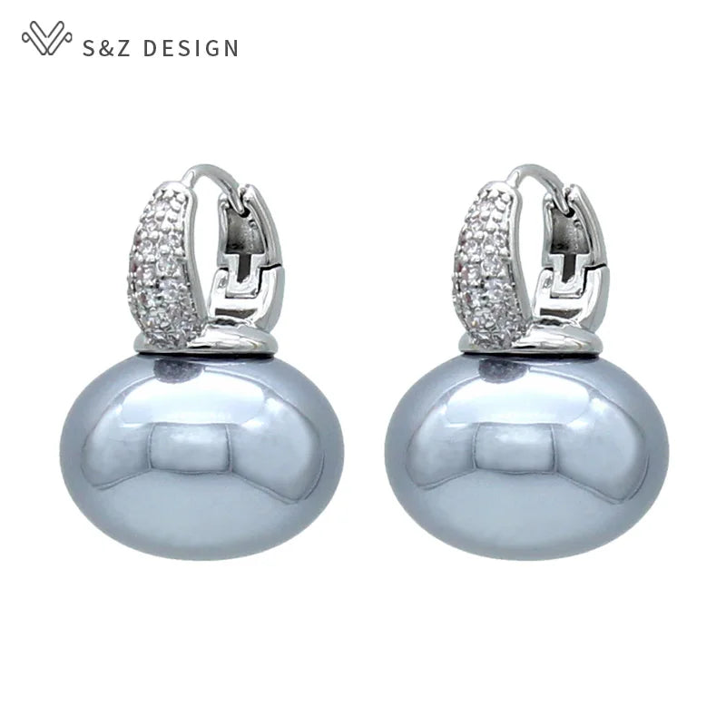S & Z DESIGN nouvelle mode pain rond grande perle boucles d'oreilles pour les femmes bijoux de mariage cadeau tempérament cubique zircone Eardrop