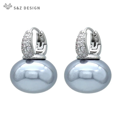 S & Z DESIGN nouvelle mode pain rond grande perle boucles d'oreilles pour les femmes bijoux de mariage cadeau tempérament cubique zircone Eardrop