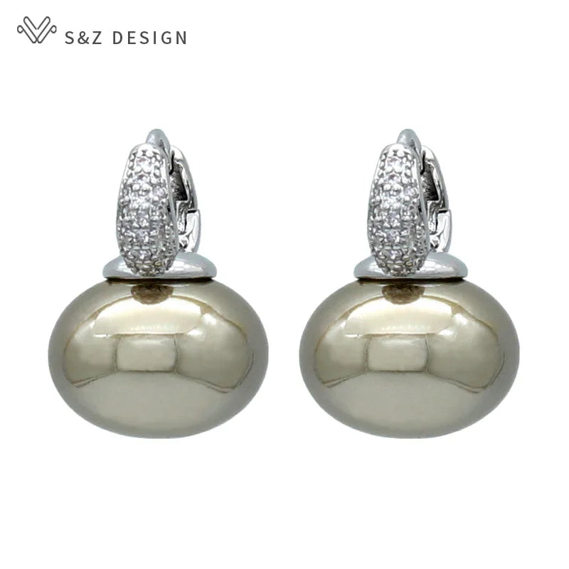 S & Z DESIGN nouvelle mode pain rond grande perle boucles d'oreilles pour les femmes bijoux de mariage cadeau tempérament cubique zircone Eardrop