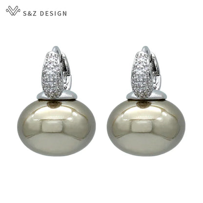 S & Z DESIGN nouvelle mode pain rond grande perle boucles d'oreilles pour les femmes bijoux de mariage cadeau tempérament cubique zircone Eardrop