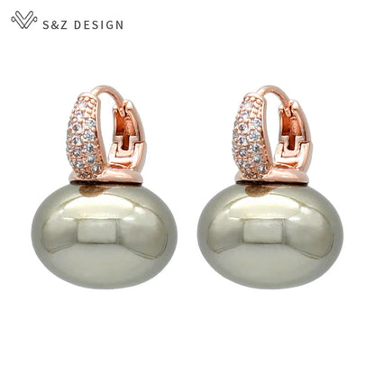 S & Z DESIGN nouvelle mode pain rond grande perle boucles d'oreilles pour les femmes bijoux de mariage cadeau tempérament cubique zircone Eardrop