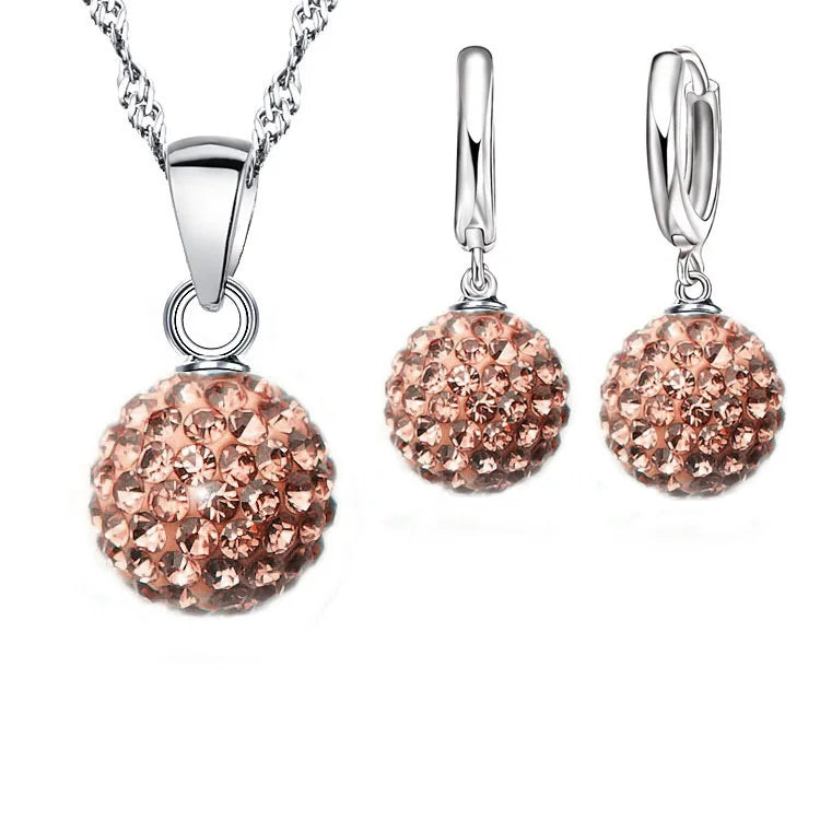 Ensemble de bijoux de mariée estampillés en argent Sterling 925, cadeaux de mariage pour femmes et filles, cristal autrichien CZ, collier boule Disco, boucles d'oreilles