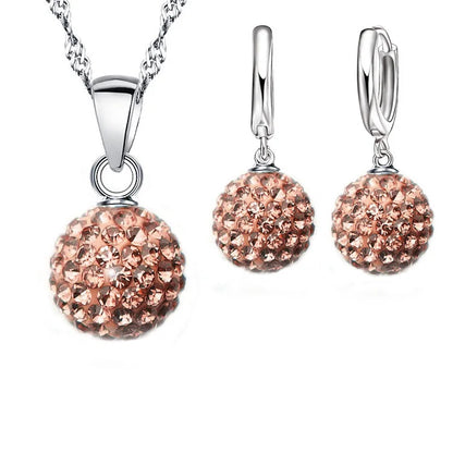 Ensemble de bijoux de mariée estampillés en argent Sterling 925, cadeaux de mariage pour femmes et filles, cristal autrichien CZ, collier boule Disco, boucles d'oreilles