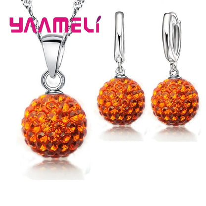 Ensemble de bijoux de mariée estampillés en argent Sterling 925, cadeaux de mariage pour femmes et filles, cristal autrichien CZ, collier boule Disco, boucles d'oreilles
