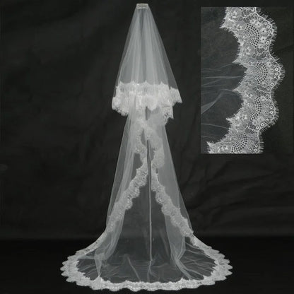 Voile de mariage à bord en dentelle, 2 couches, avec peigne, accessoires de mariée en Tulle doux