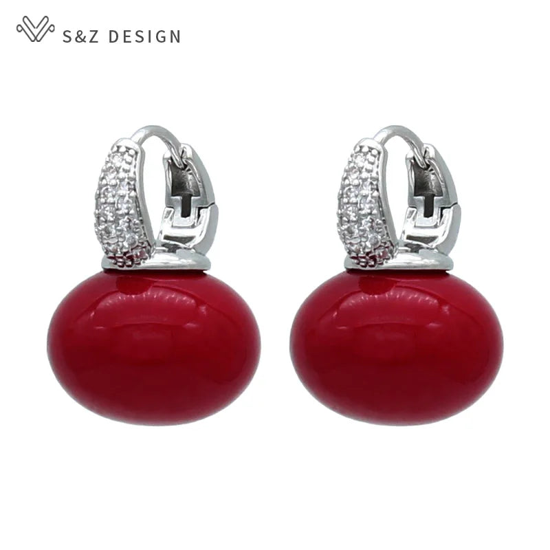 S & Z DESIGN nouvelle mode pain rond grande perle boucles d'oreilles pour les femmes bijoux de mariage cadeau tempérament cubique zircone Eardrop