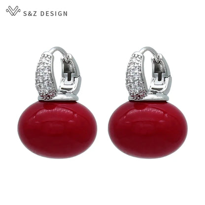 S & Z DESIGN nouvelle mode pain rond grande perle boucles d'oreilles pour les femmes bijoux de mariage cadeau tempérament cubique zircone Eardrop