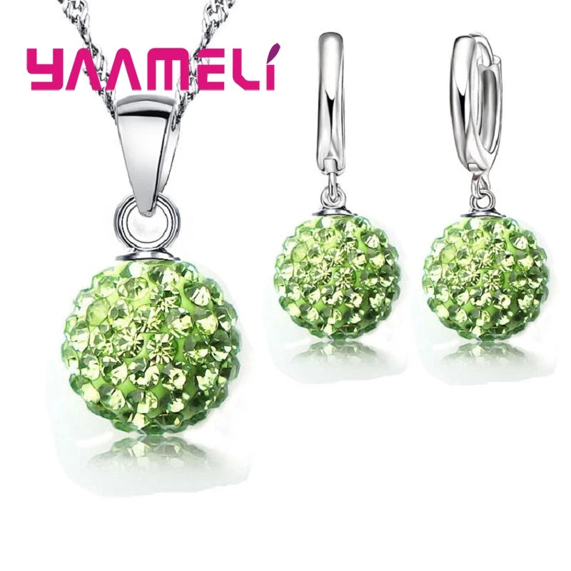Ensemble de bijoux de mariée estampillés en argent Sterling 925, cadeaux de mariage pour femmes et filles, cristal autrichien CZ, collier boule Disco, boucles d'oreilles