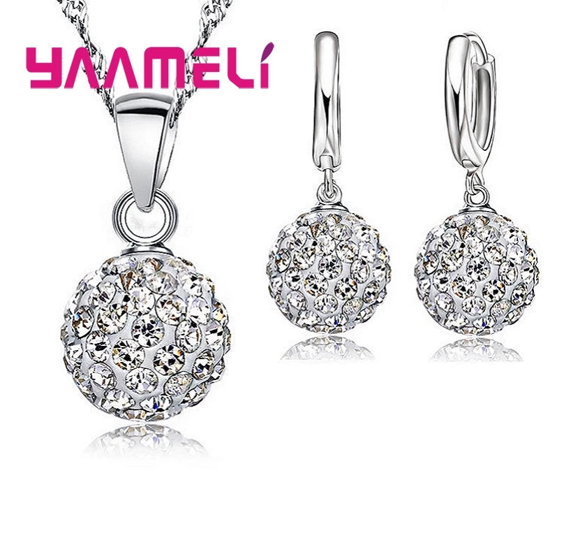 Ensemble de bijoux de mariée estampillés en argent Sterling 925, cadeaux de mariage pour femmes et filles, cristal autrichien CZ, collier boule Disco, boucles d'oreilles