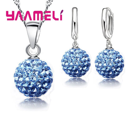 Ensemble de bijoux de mariée estampillés en argent Sterling 925, cadeaux de mariage pour femmes et filles, cristal autrichien CZ, collier boule Disco, boucles d'oreilles