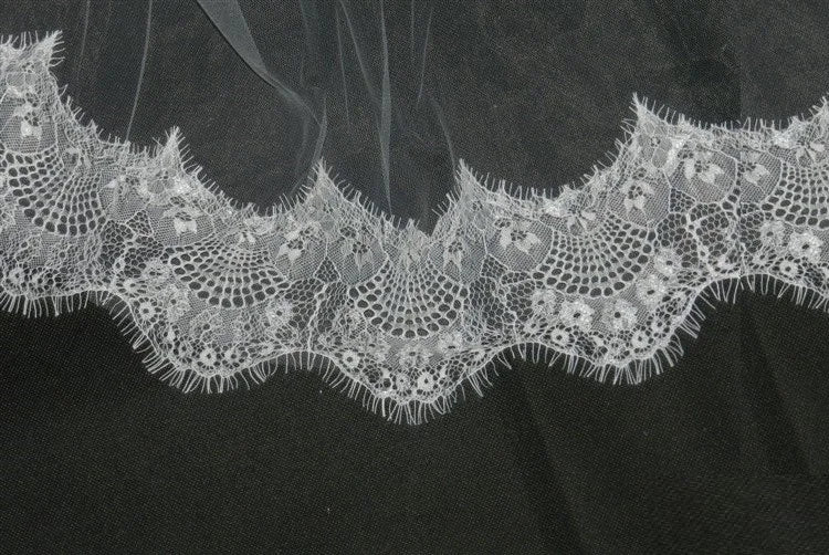 Voile de mariage à bord en dentelle, 2 couches, avec peigne, accessoires de mariée en Tulle doux
