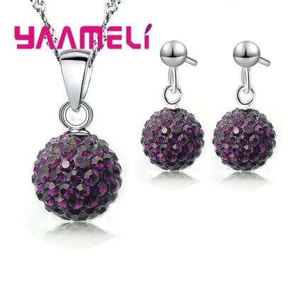 Ensemble de bijoux de mariée estampillés en argent Sterling 925, cadeaux de mariage pour femmes et filles, cristal autrichien CZ, collier boule Disco, boucles d'oreilles