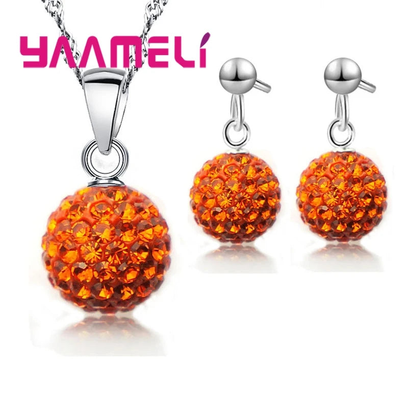 Ensemble de bijoux de mariée estampillés en argent Sterling 925, cadeaux de mariage pour femmes et filles, cristal autrichien CZ, collier boule Disco, boucles d'oreilles