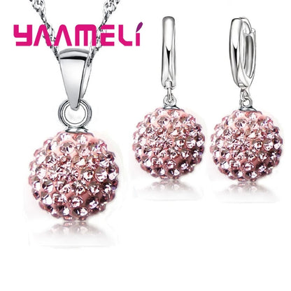 Ensemble de bijoux de mariée estampillés en argent Sterling 925, cadeaux de mariage pour femmes et filles, cristal autrichien CZ, collier boule Disco, boucles d'oreilles