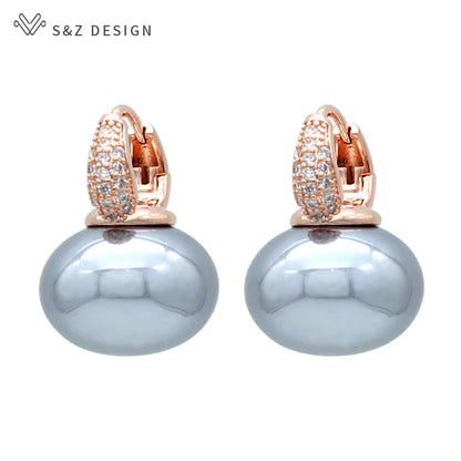 S & Z DESIGN nouvelle mode pain rond grande perle boucles d'oreilles pour les femmes bijoux de mariage cadeau tempérament cubique zircone Eardrop