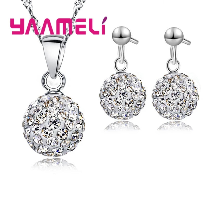 Ensemble de bijoux de mariée estampillés en argent Sterling 925, cadeaux de mariage pour femmes et filles, cristal autrichien CZ, collier boule Disco, boucles d'oreilles
