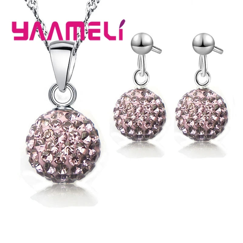 Ensemble de bijoux de mariée estampillés en argent Sterling 925, cadeaux de mariage pour femmes et filles, cristal autrichien CZ, collier boule Disco, boucles d'oreilles