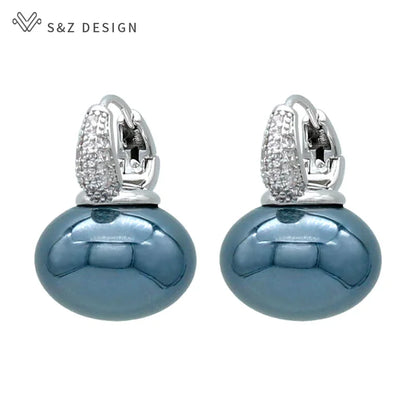 S & Z DESIGN nouvelle mode pain rond grande perle boucles d'oreilles pour les femmes bijoux de mariage cadeau tempérament cubique zircone Eardrop