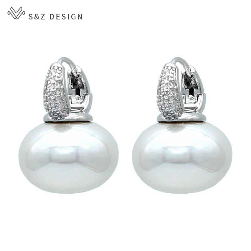 S & Z DESIGN nouvelle mode pain rond grande perle boucles d'oreilles pour les femmes bijoux de mariage cadeau tempérament cubique zircone Eardrop