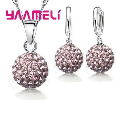 Ensemble de bijoux de mariée estampillés en argent Sterling 925, cadeaux de mariage pour femmes et filles, cristal autrichien CZ, collier boule Disco, boucles d'oreilles