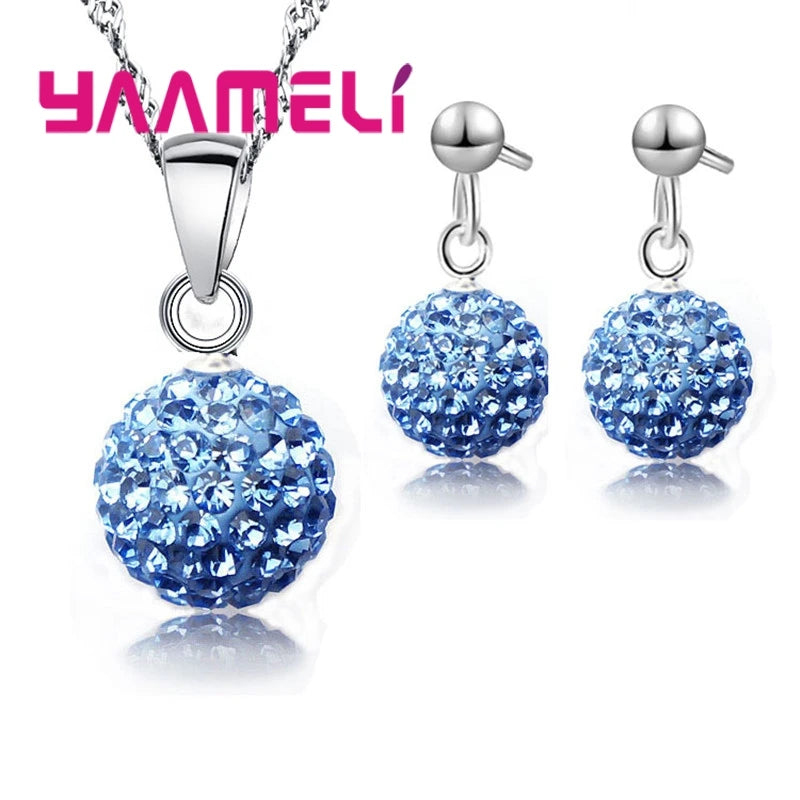 Ensemble de bijoux de mariée estampillés en argent Sterling 925, cadeaux de mariage pour femmes et filles, cristal autrichien CZ, collier boule Disco, boucles d'oreilles