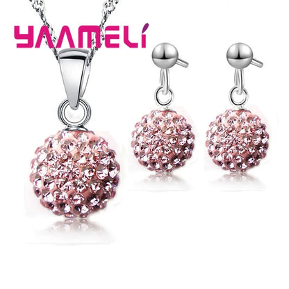 Ensemble de bijoux de mariée estampillés en argent Sterling 925, cadeaux de mariage pour femmes et filles, cristal autrichien CZ, collier boule Disco, boucles d'oreilles