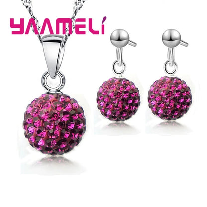 Ensemble de bijoux de mariée estampillés en argent Sterling 925, cadeaux de mariage pour femmes et filles, cristal autrichien CZ, collier boule Disco, boucles d'oreilles