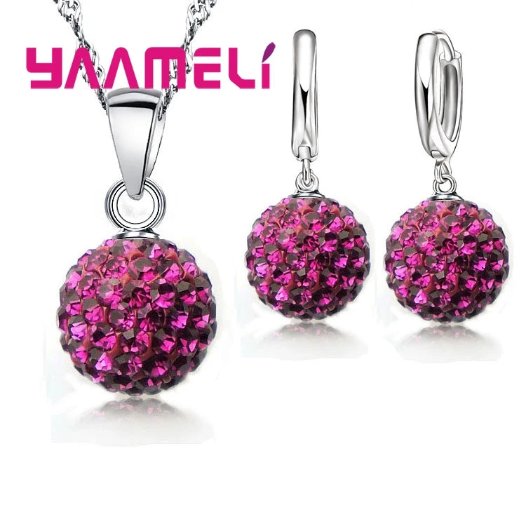 Ensemble de bijoux de mariée estampillés en argent Sterling 925, cadeaux de mariage pour femmes et filles, cristal autrichien CZ, collier boule Disco, boucles d'oreilles