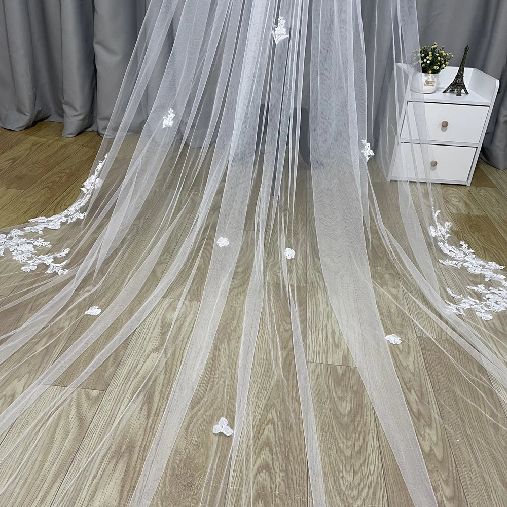 Voile de mariée cathédrale 3m en dentelle douce ivoire avec peigne, accessoires de mariage, personnalisable 3m 4m 5m