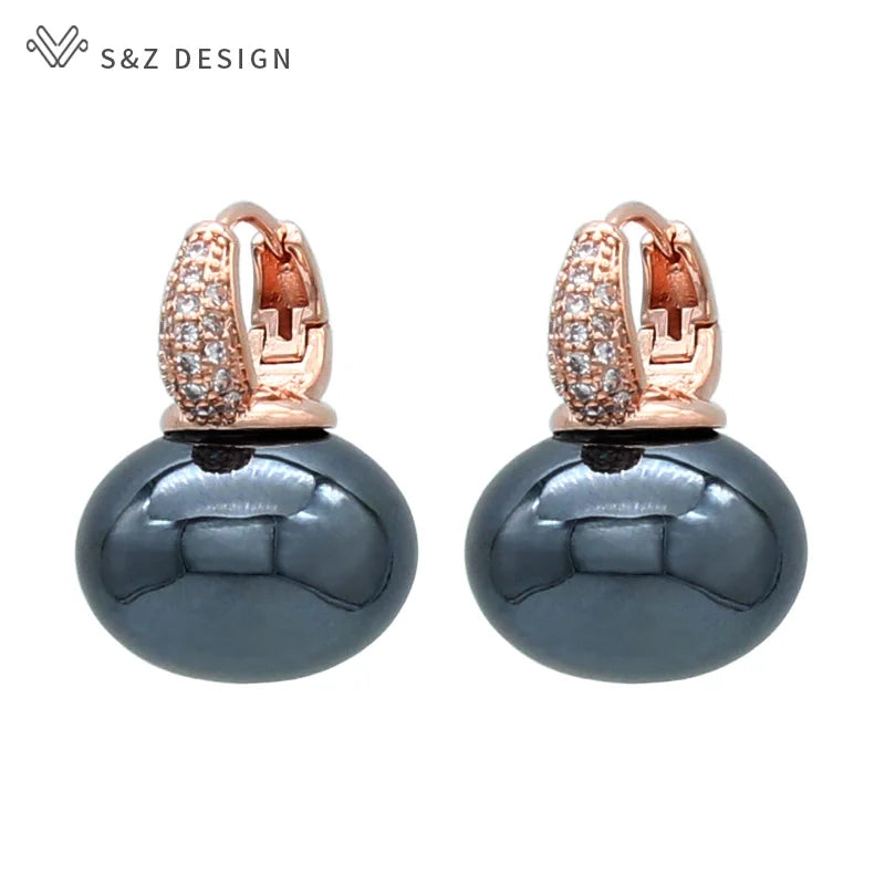 S & Z DESIGN nouvelle mode pain rond grande perle boucles d'oreilles pour les femmes bijoux de mariage cadeau tempérament cubique zircone Eardrop
