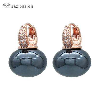 S & Z DESIGN nouvelle mode pain rond grande perle boucles d'oreilles pour les femmes bijoux de mariage cadeau tempérament cubique zircone Eardrop