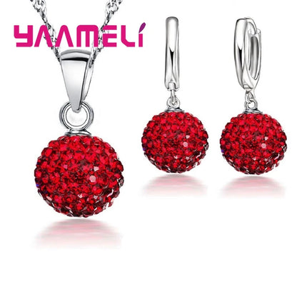 Ensemble de bijoux de mariée estampillés en argent Sterling 925, cadeaux de mariage pour femmes et filles, cristal autrichien CZ, collier boule Disco, boucles d'oreilles