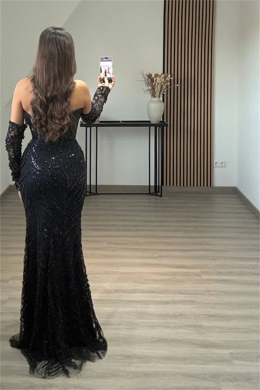 Contessa personnalisé noir brillant paillettes perlée robe de soirée femme sans bretelles dos nu Corset robe de bal sirène robe d'événement formel