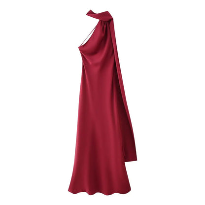 Robe de Soirée Lyra — Satin, Col Américain & Dos Nu (Invitée)