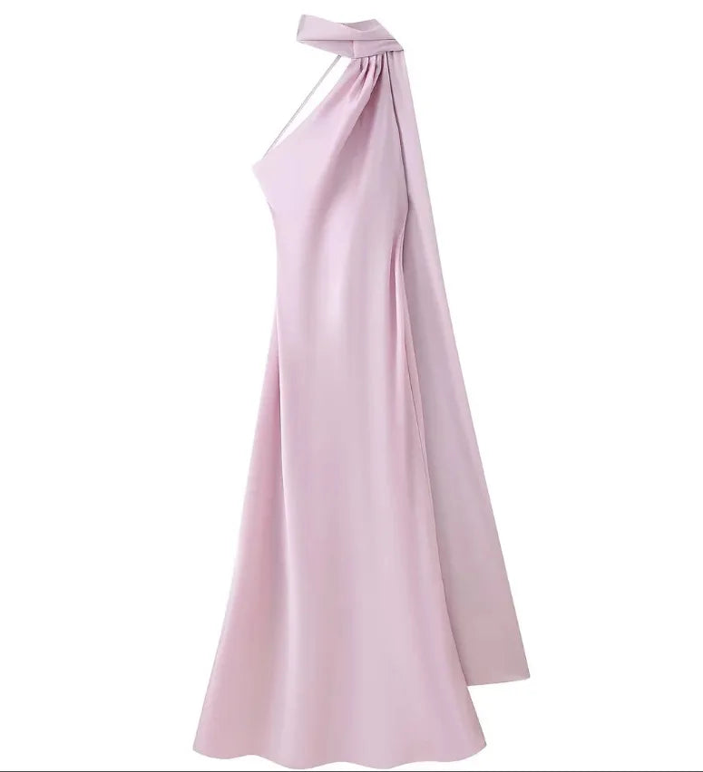 Robe de Soirée Lyra — Satin, Col Américain & Dos Nu (Invitée)
