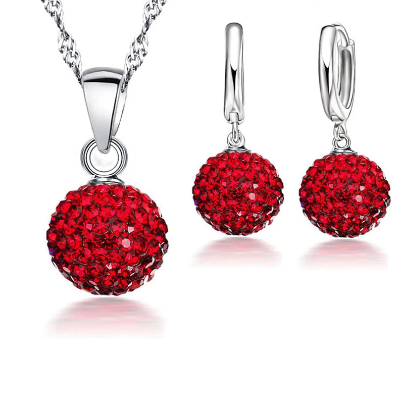 Ensemble de bijoux de mariée estampillés en argent Sterling 925, cadeaux de mariage pour femmes et filles, cristal autrichien CZ, collier boule Disco, boucles d'oreilles