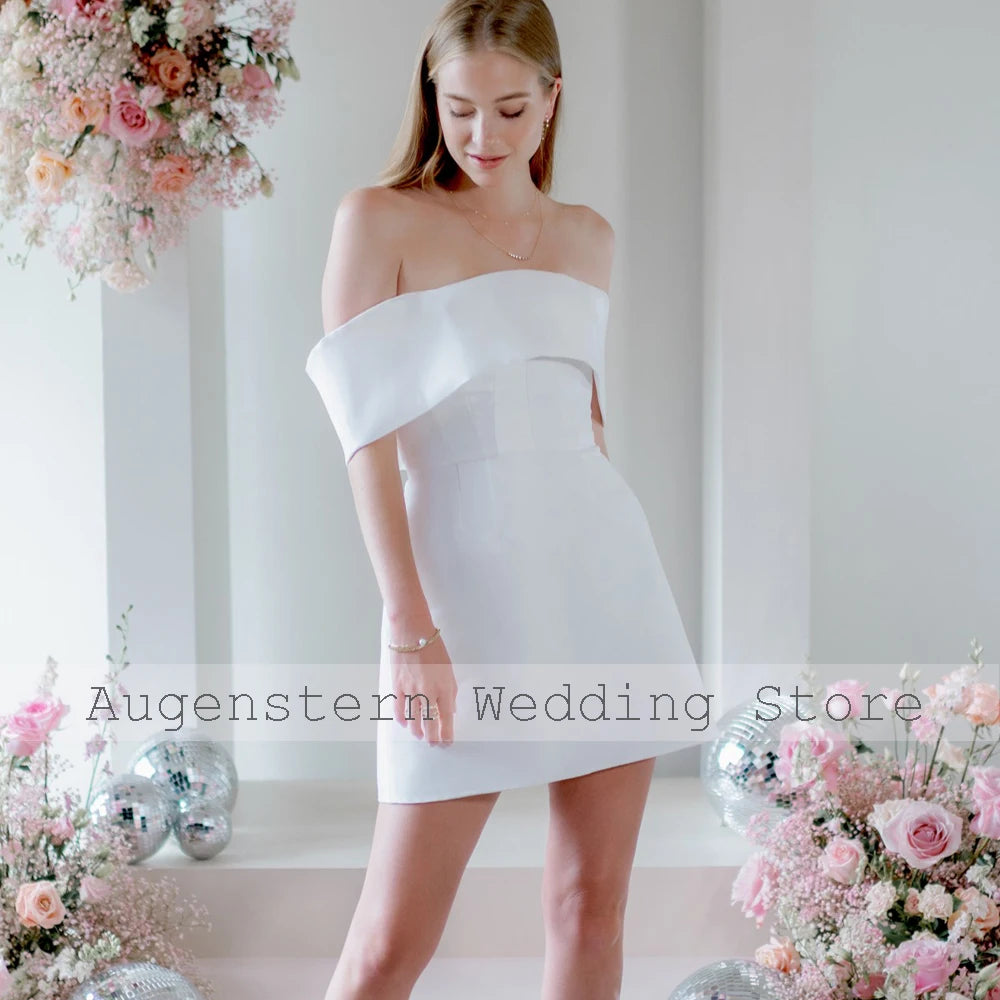 Robe de Mariée Margaux — Courte Satin, Épaules Dénudées (Mariage Civil)