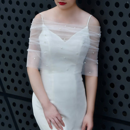 VG73 Veste de mariage transparente unie, boléro enveloppant, gilet de mariée, châle de mariage court, accessoires pour enterrement de vie de jeune fille