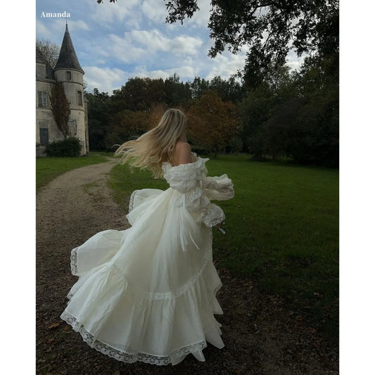 Amanda personnalisé blanc une épaule manches longues robes de bal Organza robes de noche longueur au sol a-ligne soirée formelle 2025