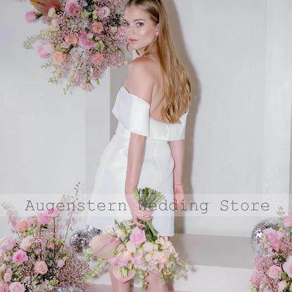 Robe de Mariée Margaux — Courte Satin, Épaules Dénudées (Mariage Civil)