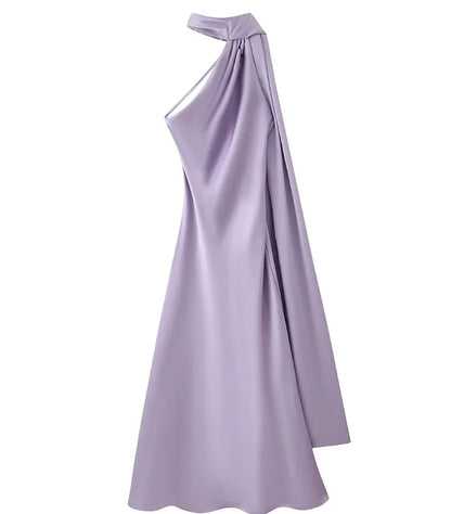 Robe de Soirée Lyra — Satin, Col Américain & Dos Nu (Invitée)